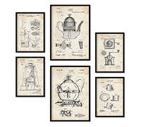 Nacnic Ensemble de 6 affiches de brevets Machine à café. Affiches avec des illustrations de brevets rétro pour votre maison. Décoration intérieure de style vintage. Formats A4 et A3. Sans cadre.