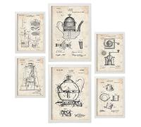 Nacnic Ensemble de 6 affiches de brevets Machine à café. Affiches avec des illustrations de brevets rétro pour votre maison. Décoration intérieure de style vintage. Formats A4 et A3. Avec cadre.