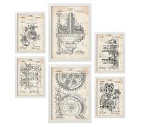 Nacnic Ensemble de 6 affiches de brevets Machine. Affiches avec des illustrations de brevets rétro pour votre maison. Décoration intérieure de style vintage. Formats A4 et A3. Avec cadre.