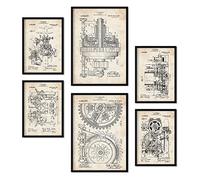 Nacnic Ensemble de 6 affiches de brevets Machine. Affiches avec des illustrations de brevets rétro pour votre maison. Décoration intérieure de style vintage. Formats A4 et A3. Sans cadre.