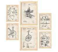 Nacnic Ensemble de 6 affiches de brevets Vélo. Affiches avec des illustrations de brevets rétro pour votre maison. Décoration intérieure de style vintage. Formats A4 et A3. Avec cadre.
