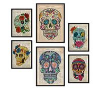 Nacnic Ensemble de 6 affiches de crânes vintage. Collection de plaques avec collage esthétique pour la décoration d'intérieur. Tailles A3 et A4. Avec cadre noir.