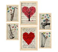 Nacnic Ensemble de 6 affiches de musique vintage. Collection de plaques avec collage esthétique pour la décoration d'intérieur. Tailles A3 et A4. Avec cadre en bois.
