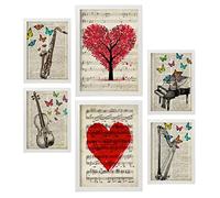 Nacnic Ensemble de 6 affiches de musique vintage. Collection de plaques avec collage esthétique pour la décoration d'intérieur. Tailles A3 et A4. Avec cadre blanc.