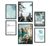 Nacnic Ensemble de 6 affiches d'Eau turquoise. Impressions d'art mural esthétiques pour conception de chambre à coucher ou de salon. Tailles A3 et A4. Avec cadre noir..