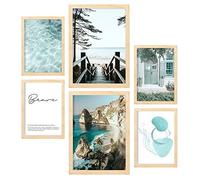 Nacnic Ensemble de 6 affiches d'Eau turquoise. Impressions d'art mural esthétiques pour conception de chambre à coucher ou de salon. Tailles A3 et A4. Avec cadre en bois.