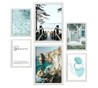 Nacnic Ensemble de 6 affiches d'Eau turquoise. Impressions d'art mural esthétiques pour conception de chambre à coucher ou de salon. Tailles A3 et A4. Avec cadre blanc.