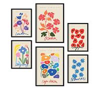 Nacnic Ensemble de 6 affiches florales. Collection de plaques avec collage esthétique pour la décoration d'intérieur. Tailles A3 et A4. Avec cadre noir.