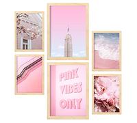 Nacnic Ensemble de 6 affiches La vie en rose. Impressions d'art mural esthétiques pour conception de chambre à coucher ou de salon. Tailles A3 et A4. Avec cadre en bois.