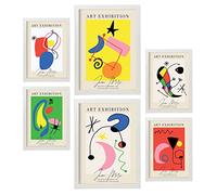 Nacnic Ensemble de 6 affiches L'art de Miró. Collection de plaques avec collage esthétique pour la décoration d'intérieur. Tailles A3 et A4. Avec cadre blanche.