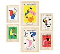 Nacnic Ensemble de 6 affiches L'art de Miró. Collection de plaques avec collage esthétique pour la décoration d'intérieur. Tailles A3 et A4. Avec cadre en bois.