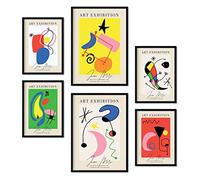 Nacnic Ensemble de 6 affiches L'art de Miró. Collection de plaques avec collage esthétique pour la décoration d'intérieur. Tailles A3 et A4. Avec cadre noir.
