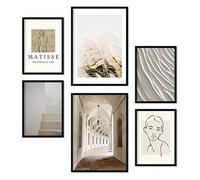 Nacnic Ensemble de 6 affiches Matisse. Impressions d'art mural esthétiques pour conception de chambre à coucher ou de salon. Tailles A3 et A4. Avec cadre noir..