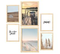 Nacnic - Ensemble de 6 Affiches photographiques - Feuilles murales. Décoration Chambre, Tête de lit, Salon - Plage, Détendez-vous dans des tons clairs - A3 et A4 - Avec cadres en bois.