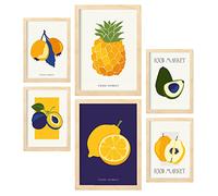 Nacnic Ensemble de 6 affiches sur l'alimentation et la nutrition. Fruit exotique. Impressions nature et botanique pour l'aménagement et la décoration d'intérieur. A3 & A4, cadres en bois.