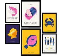 Nacnic Ensemble de 6 affiches sur l'alimentation et la nutrition. Fruits de mer. Impressions nature et botanique pour l'aménagement et la décoration d'intérieur. A3 et A4, sans cadres.