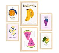 Nacnic Ensemble de 6 affiches sur l'alimentation et la nutrition. Fruits d'été. Affiches nature et nutrition pour l'aménagement intérieur et la décoration. A3 & A4, cadres en bois.