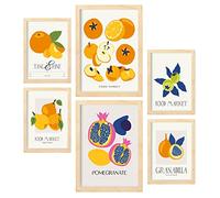 Nacnic Ensemble de 6 affiches sur l'alimentation et la nutrition. Fruits ronds. Impressions nature et botanique pour l'aménagement et la décoration d'intérieur. A3 & A4, cadres en bois.