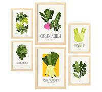 Nacnic Ensemble de 6 affiches sur l'alimentation et la nutrition. Légumes verts. Affiches nature et nutrition pour l'aménagement intérieur et la décoration. A3 & A4, cadres en bois.