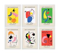 Nacnic Ensemble de 6 illustrations artistiques de Joan Miró. Collection de peintures décoratives du célèbre artiste. Surréalisme - expressionnisme. Design d'intérieur et décoration. A3 Cadres blancs.