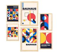 Nacnic Ensemble de 6 impressions dans Bauhaus Style 2 de conception géométrique avec des Cadres décoratifs esthétiques pour votre salon, chambre, maison Tailles A4 et A3 avec des de bois léger