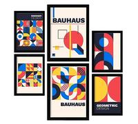 Nacnic Ensemble de 6 impressions dans Bauhaus Style 2 Impressions de conception géométrique avec des Cadres décoratifs esthétiques pour votre salon, chambre, maison Tailles A4 et A3 avec des noirs