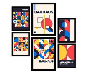 Nacnic Ensemble de 6 impressions dans Bauhaus Style 2 Impressions de conception géométrique avec des Cadres décoratifs esthétiques pour votre salon, chambre, maison Tailles A4 et A3 avec des noirs