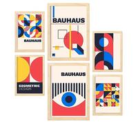Nacnic Ensemble de 6 impressions dans Bauhaus Style 3 de conception géométrique avec des Cadres décoratifs esthétiques pour votre salon, chambre, maison Tailles A4 et A3 avec des de bois léger