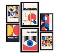 Nacnic Ensemble de 6 impressions dans Bauhaus Style 3 Impressions de conception géométrique avec des Cadres décoratifs esthétiques pour votre salon, chambre, maison Tailles A4 et A3 avec des noirs