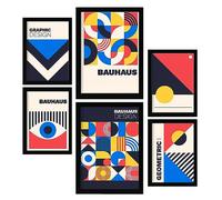 Nacnic Ensemble de 6 impressions dans Bauhaus Style 4 Impressions de conception géométrique avec des Cadres décoratifs esthétiques pour votre salon, chambre, maison Tailles A4 et A3 avec des noirs