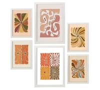 Nacnic Ensemble de 6 impressions de fleurs abstraites dans de style ethnique. Cadres décoratifs pour votre salon, chambre, maison. Impression d'art mural. Tailles A4 et A3 avec des cadres blancs