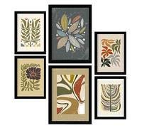 Nacnic Ensemble de 6 impressions de plante dans de style ethnique. Cadres décoratifs esthétiques pour votre salon, chambre, maison. Impression d'art mural. Tailles A4 et A3 avec des cadres noirs