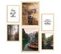 Nacnic - Ensemble de 6 Posters décoratifs - Art mural avec forêt, nature et montagne - Décoration murale moderne - A3 et A4. Avec cadres en bois