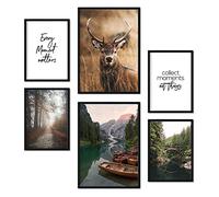Nacnic - Ensemble de 6 Posters décoratifs - Art mural avec forêt, nature et montagne - Décoration murale moderne - A3 et A4. Avec cadres noirs