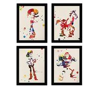 Nacnic Ensemble de Quatre Affiches de Style Aquarelle, éclatde Couleur. Poster de Film Toy Story; Buzz, Woody et Jessie et Le Cheval. Couleur de Fond aquarel. sans Cadre.