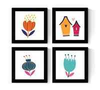 Nacnic Ensemble de quatre feuilles de forme carrée avec des illustrations Taille 30x30 cm Set de fleurs sauvages style scandinave nordico Frameless