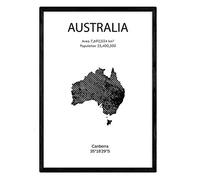 Nacnic Feuille carte Australie. Photos, impressions et affiches pour le salon, la chambre à coucher... Style nordique en noir et blanc. Poster de pays et continents. Format A3 sans cadre.