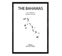 Nacnic Feuille carte Bahamas. Photos, impressions et affiches pour le salon, la chambre à coucher... Style nordique en noir et blanc. Poster de pays et continents. Format A3 sans cadre.