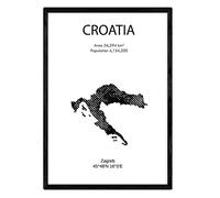 Nacnic Feuille carte Croatie. Photos, impressions et affiches pour le salon, la chambre à coucher... Style nordique en noir et blanc. Poster de pays et continents. Format A3 sans cadre.
