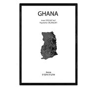 Nacnic Feuille carte de Ghana. Photos, impressions et affiches pour le salon, la chambre à coucher... Style nordique en noir et blanc. Poster de pays et continents. Format A3 sans cadre.