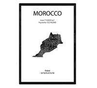 Nacnic Feuille carte de maroc. Photos, impressions et affiches pour le salon, la chambre à coucher... Style nordique en noir et blanc. Poster de pays et continents. Format A4 sans cadre.