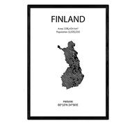 Nacnic Feuille carte Finlande. Photos, impressions et affiches pour le salon, la chambre à coucher... Style nordique en noir et blanc. Poster de pays et continents. Format A3 sans cadre.