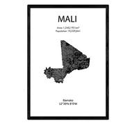 Nacnic Feuille carte Mali. Photos, impressions et affiches pour le salon, la chambre à coucher... Style nordique en noir et blanc. Poster de pays et continents. Format A3 sans cadre.