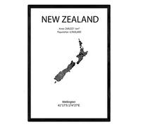 Nacnic Feuille carte Nouvelle Zélande. Photos, impressions et affiches pour le salon, la chambre à coucher... Style nordique en noir et blanc. Poster de pays et continents. Format A3 sans cadre.