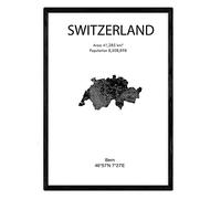 Nacnic Feuille carte Suisse. Photos, impressions et affiches pour le salon, la chambre à coucher... Style nordique en noir et blanc. Poster de pays et continents. Format A3 sans cadre.