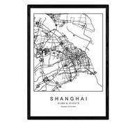 Nacnic feuille de carte la ville de Shanghai style scandinave en noir et blanc. affiche de format A3 papier imprimé No 250 gr. Peintures, estampes et affiches pour le salon et chambre à coucher