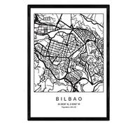 Nacnic Feuille plan de ville Bilbao. Photos, impressions et affiches pour le salon, la chambre à coucher... Style nordique en noir et blanc. Poster de pays et continents. Format A3 sans cadre.