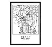 Nacnic Feuille plan de ville Osaka (3). Photos, impressions et affiches pour le salon, la chambre à coucher... Style nordique en noir et blanc. Poster de pays et continents. Format A4 sans cadre.