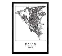Nacnic Fiche Plan de la Ville de Dakar Style Nordique Noir et Blanc. Affichage A4 Papier imprimé No 250 GR. Peintures, estampes et Affiches pour Le Salon et Chambre à Coucher