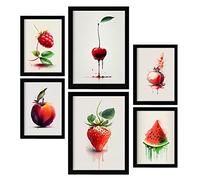 Nacnic Fruits rouges Affiches. Illustrations de Fruits, Légumes et Aliments Sains dans un Style Aquarelle sur Fond Blanc Pur. Design d'intérieur et décoration. A4 & A3 Cadres noirs.